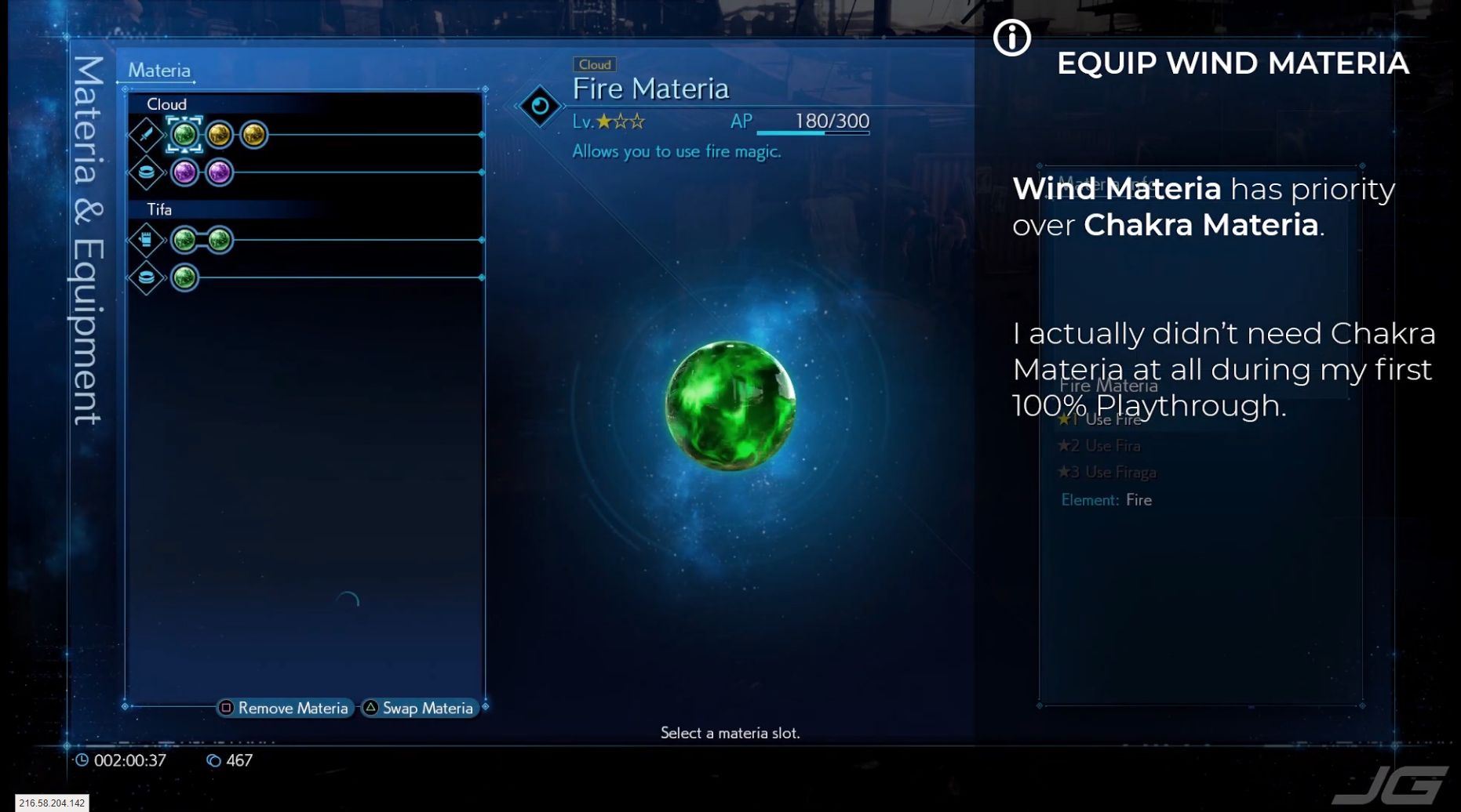 FF7 Remake - Wind Materia is much more important than Chakra Materia - I actually didn't need Chakra Materia at all during my first 100% playthrough