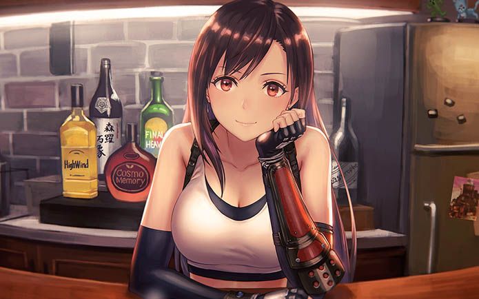 Tifa bartending and being cute