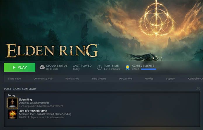 Elden Ring 100% Completion and Time spent